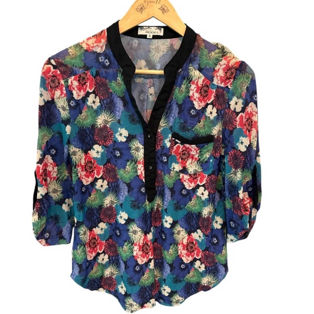 Fashion Model Floral Sheer‎ Blouse Womens Small Mesh Top Whisigoth